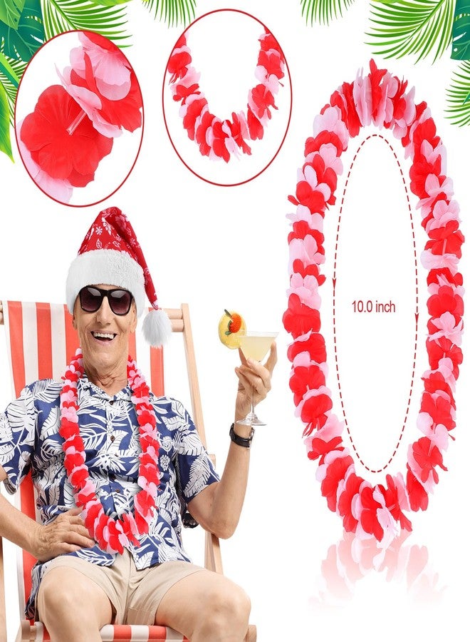 Poen 2 Pcs Hawaiian Christmas Costume Accessories Set Santa Hat Hawaiian Leis for Tropical Christmas Outfits Hibiscus Decoration - Image 3