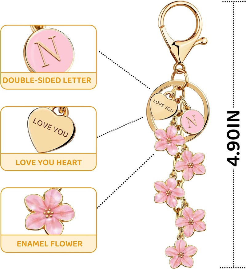 Suweibuke Cute Initial Letter Keychain with Love You Heart, Enamel Flower Charm for Key Handbag Backpack - Women Girls Gifts - Image 1