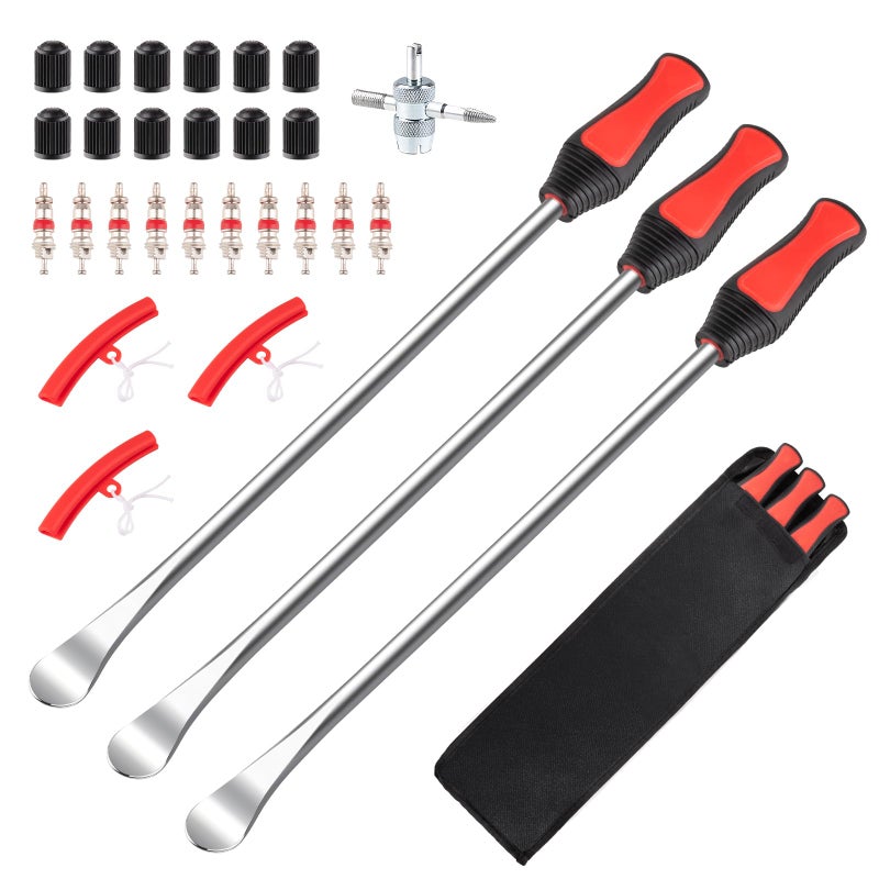 Rpeconu 15" Tire Spoons Kit, Tire Changing Tool for Motorcycles, Dirt Bikes, Lawn Mowers and More, 29PCS Tire Removal Tool Set, with Tire Spoon, Rim Protector, Valve Tool, Valve Cover and Valve Core - Image 1