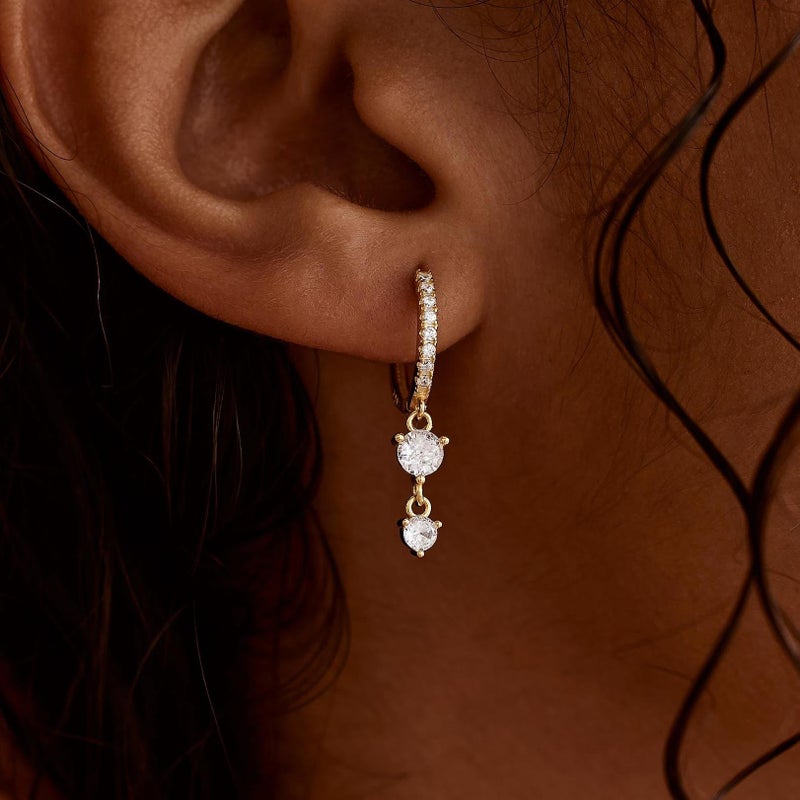 AYWFCBF Dangle Earrings for Women 14K Gold Plated Cubic Zirconia Hoop Earrings Dainty Diamond Drop Earring Wedding Jewelry for Brides - Image 2
