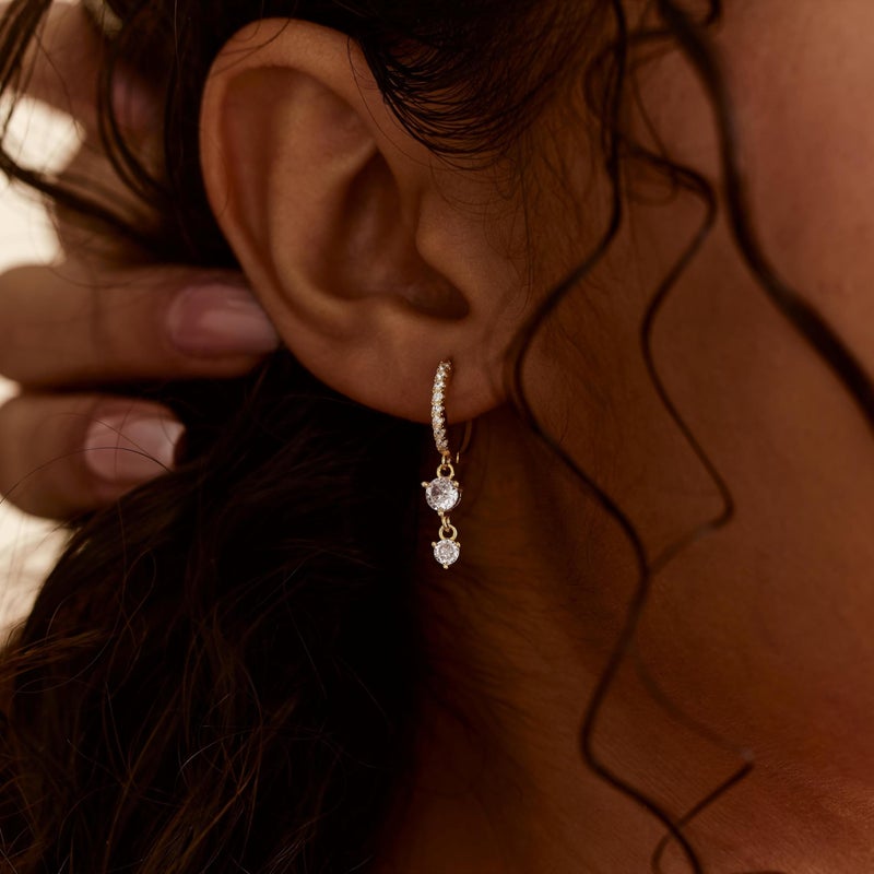AYWFCBF Dangle Earrings for Women 14K Gold Plated Cubic Zirconia Hoop Earrings Dainty Diamond Drop Earring Wedding Jewelry for Brides - Image 3