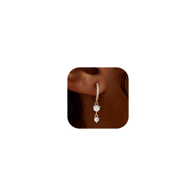 AYWFCBF Dangle Earrings for Women 14K Gold Plated Cubic Zirconia Hoop Earrings Dainty Diamond Drop Earring Wedding Jewelry for Brides - Image 1