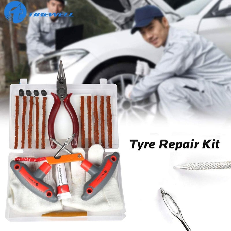 طقم إصلاح ثقوب الإطارات بدون أنبوب TW-5001 9 في 1 مع صندوق تخزين، صندوق أدوات إصلاح الإطارات المسطحة الطارئة للسيارة والدراجة وسيارات الدفع الرباعي والدراجة النارية - Image 5