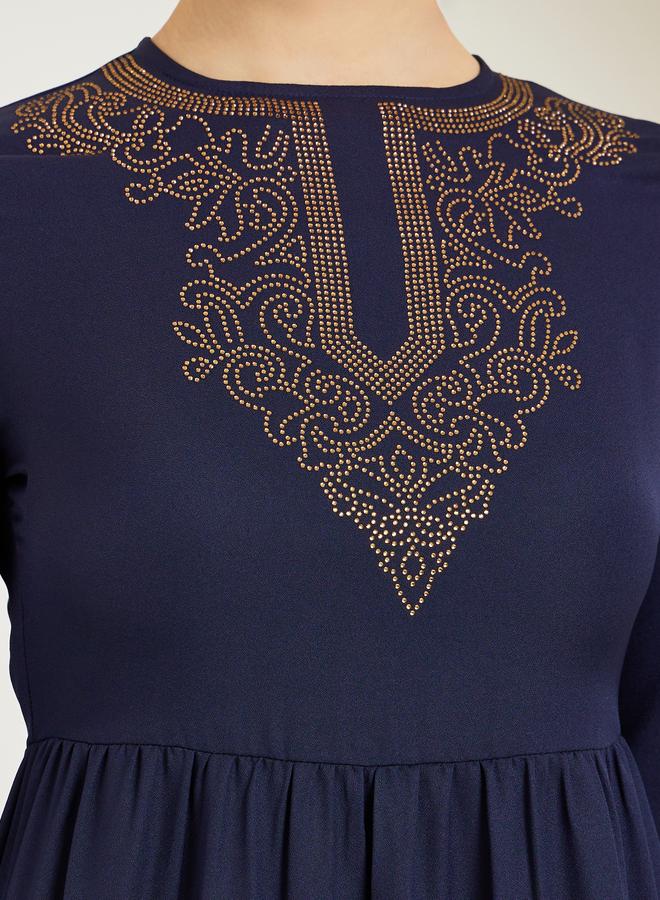 Styli Navy Blue Embellished Tiered Maxi Dress - Image 4