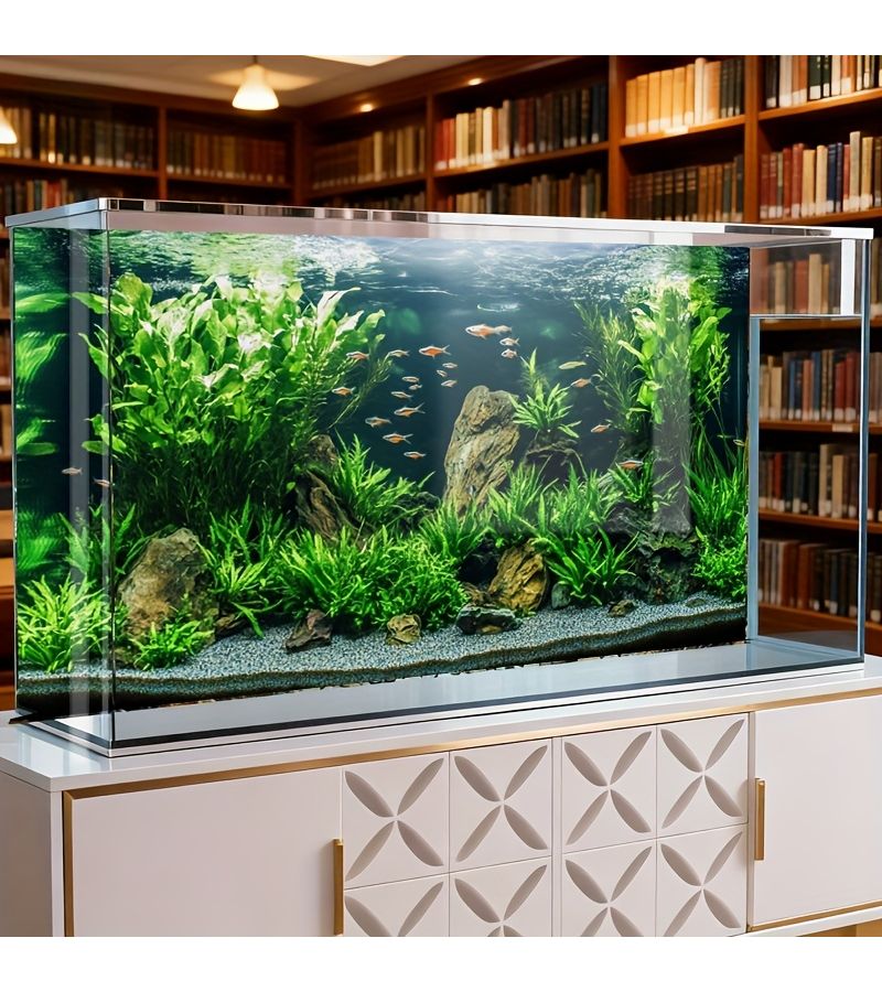 A Single Sheet Ocean Themed Aquarium Backdrop Sticker Self Adhesive Mural for Fish Tanks with Vibrant Green Foliage and Stones Durable Scratch Resistant 61x40cm 24x15.7in - Image 1