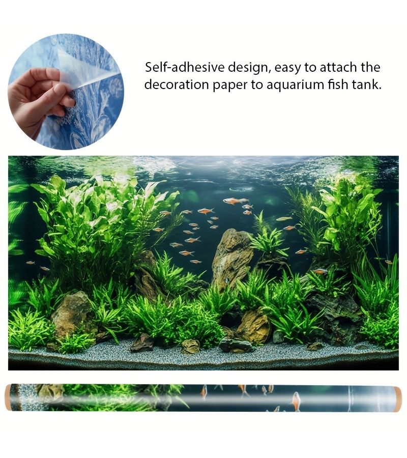 A Single Sheet Ocean Themed Aquarium Backdrop Sticker Self Adhesive Mural for Fish Tanks with Vibrant Green Foliage and Stones Durable Scratch Resistant 61x40cm 24x15.7in - Image 3