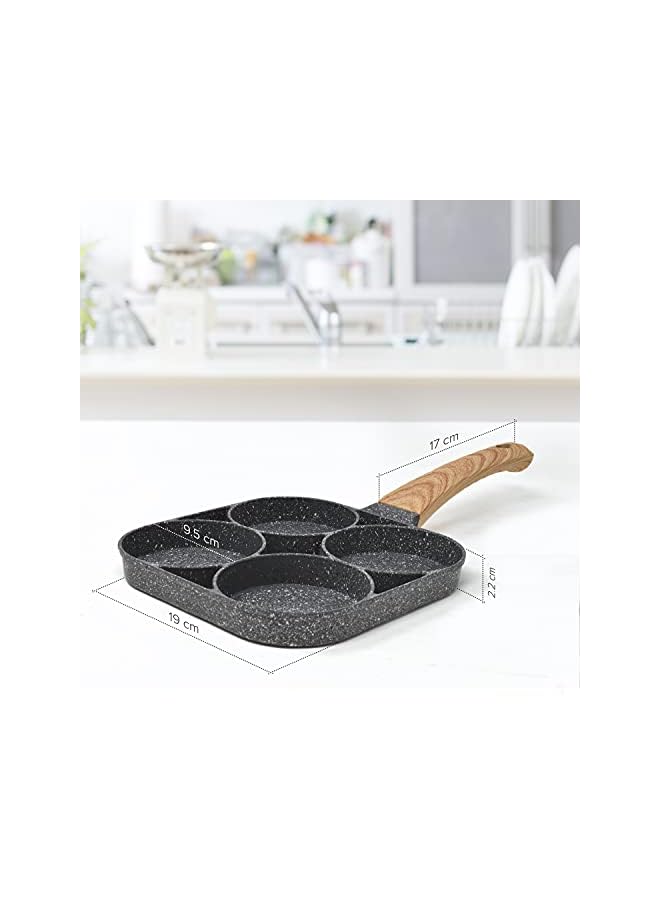 PROMASS 4 Egg Ring Mini Pancake Frying Pan - Omelette Maker Non Stick - Induction Compatible - Bakelite Handle - Easy and Fun Egg Pan Mould - Cook Healthy Breakfast for All The Family  - Image 2