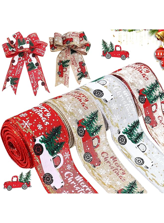 The Bros Christmas Decorations, 4Pcs 2M Christmas Gift Wrapping Ribbon, Ribbons for Christmas Wreaths, Gift Baskets, Tree Decorations - Image 1