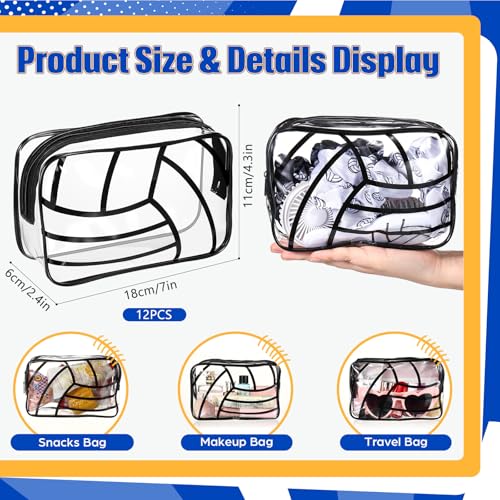 Reginary 12 Pcs Volleyball Gift Bags Goodie Clear PVC Portable Makeup Cosmetics Bag 7 x 43 x 24 Waterproof Sport Carry Pouch Organizer with Zipper for Woman Volleyball Team Coach Valentines Gifts - Image 3