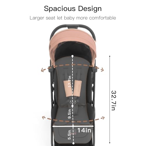 Gromast Gravity Folding Baby Stroller - Portable Travel Toddler Stroller w/Adjustable Backrest & Canopy, Cup Holder, Lightweight and UV Protected, One-Hand Automatic Folding - Khaki - Image 2
