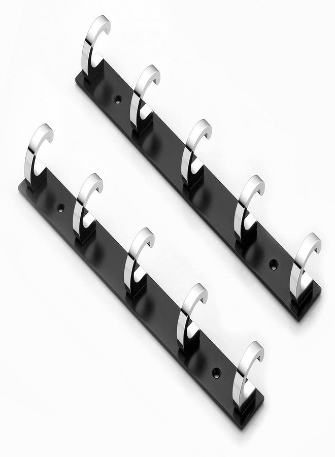 iSTAR Stainless Steel 5 Pin Bathroom Cloth Hooks Hanger Door Wall Bedroom Bathroom Robe Hooks Rail for Hanging Keys, Clothes, Towel Steel Hook (Pack of 2, Black & Silver) - Image 4