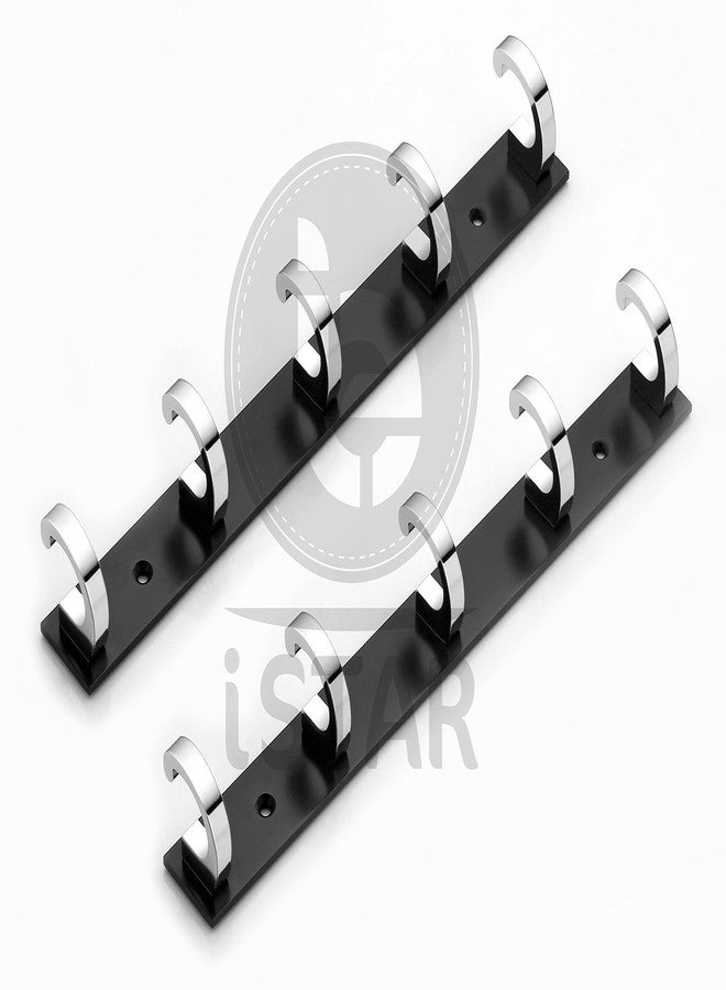 iSTAR Stainless Steel 5 Pin Bathroom Cloth Hooks Hanger Door Wall Bedroom Bathroom Robe Hooks Rail for Hanging Keys, Clothes, Towel Steel Hook (Pack of 2, Black & Silver) - Image 2