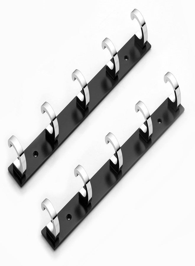 iSTAR Stainless Steel 5 Pin Bathroom Cloth Hooks Hanger Door Wall Bedroom Bathroom Robe Hooks Rail for Hanging Keys, Clothes, Towel Steel Hook (Pack of 2, Black & Silver) - Image 1