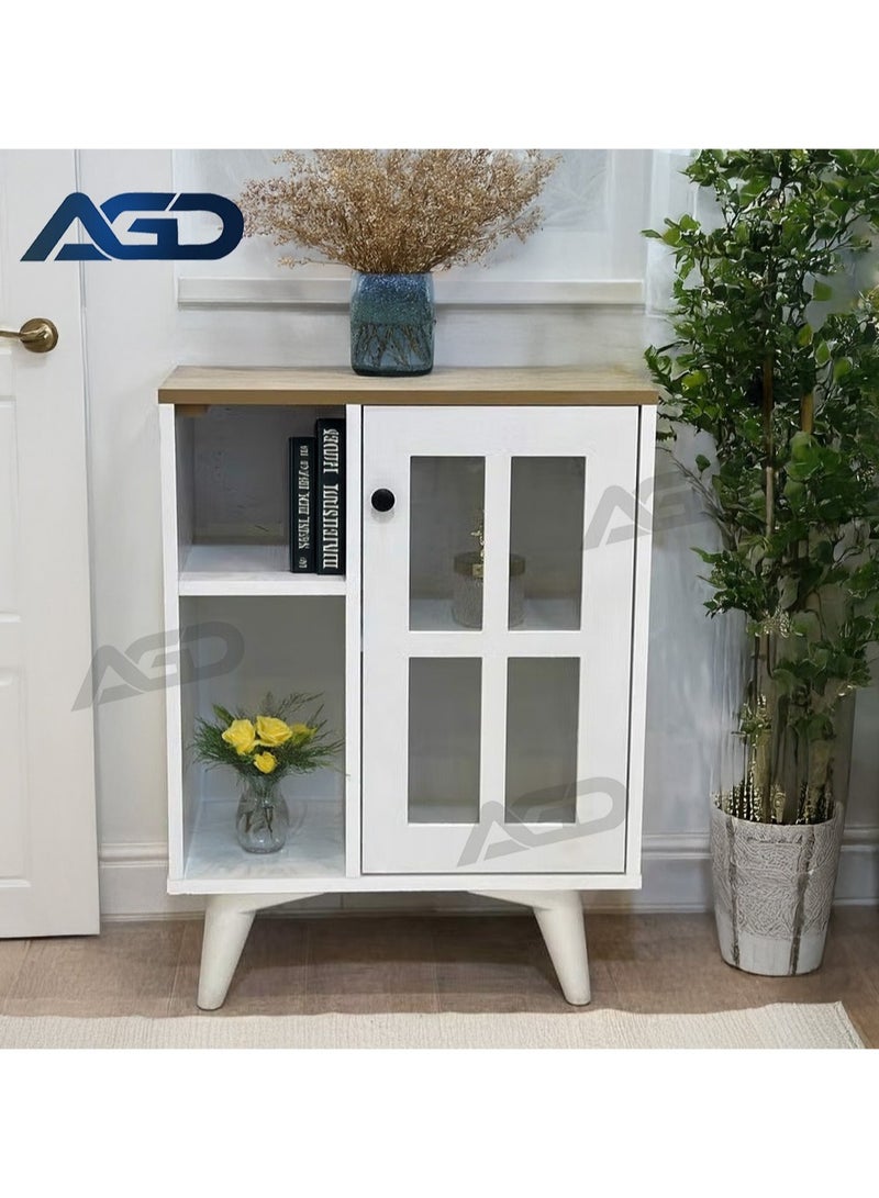 إيه جي دي ركن كوفي منزلي متعدد الأغراض للمطبخ وغرفة المعيشة، خزانة وحدة تحكم للمطبخ وغرفة الطعام مع خزانة مغلقة ورفين للتخزين المفتوح مقاس 58*30*77 سم باللون الأبيض - Image 1