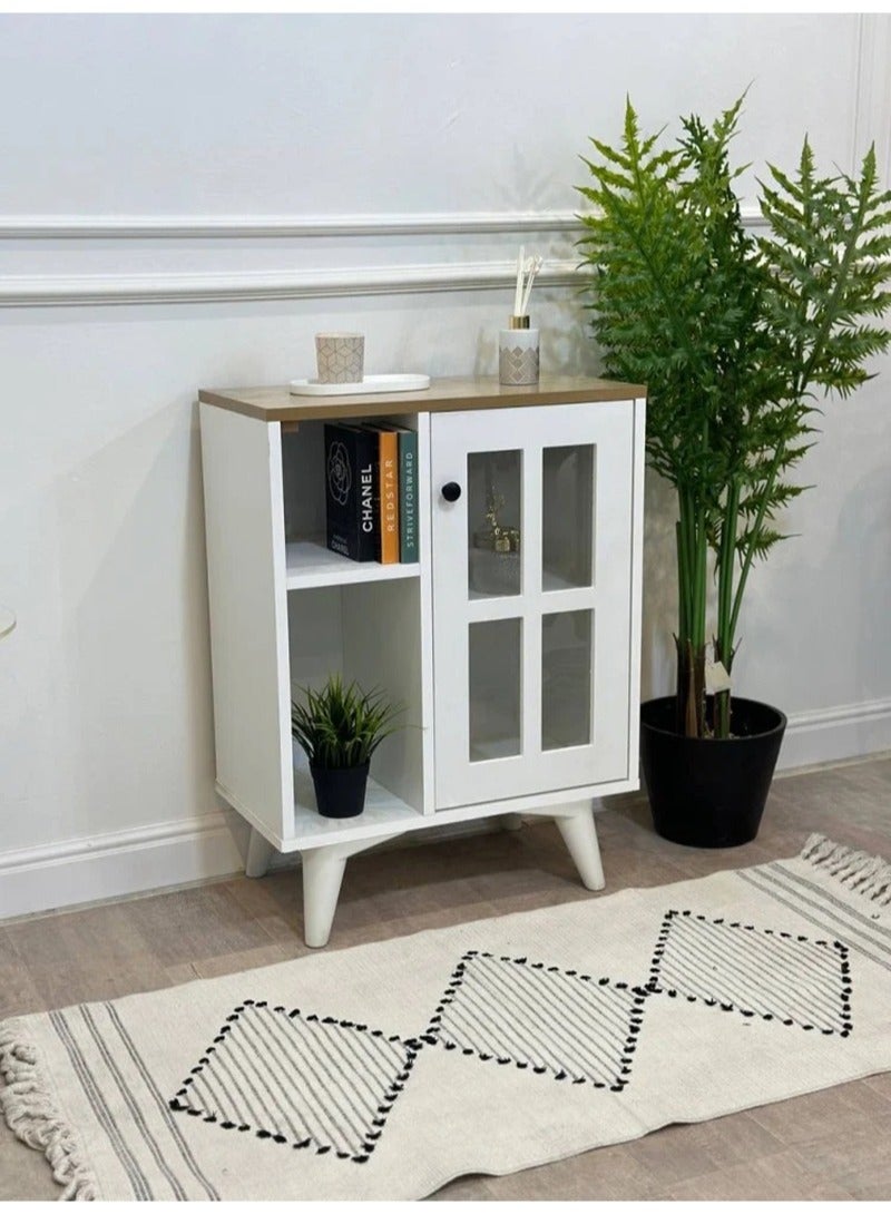 إيه جي دي ركن كوفي منزلي متعدد الأغراض للمطبخ وغرفة المعيشة، خزانة وحدة تحكم للمطبخ وغرفة الطعام مع خزانة مغلقة ورفين للتخزين المفتوح مقاس 58*30*77 سم باللون الأبيض - Image 2