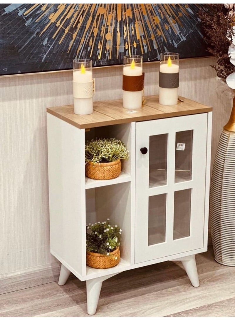 إيه جي دي ركن كوفي منزلي متعدد الأغراض للمطبخ وغرفة المعيشة، خزانة وحدة تحكم للمطبخ وغرفة الطعام مع خزانة مغلقة ورفين للتخزين المفتوح مقاس 58*30*77 سم باللون الأبيض - Image 3