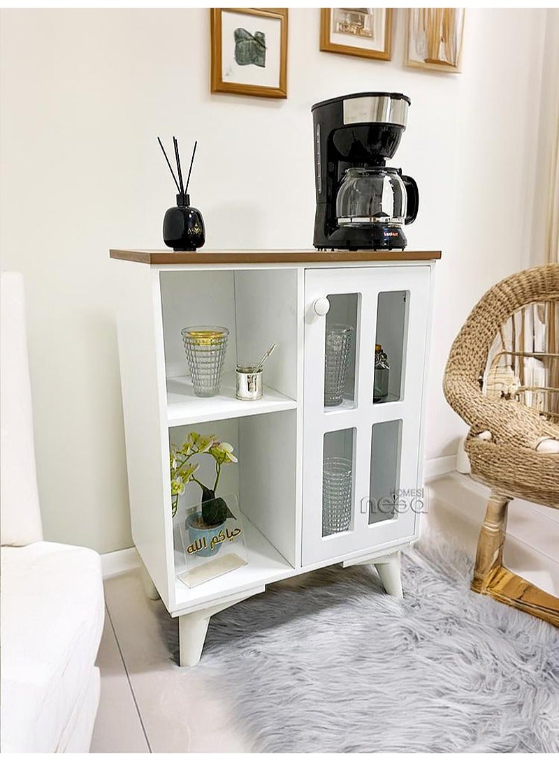 إيه جي دي ركن كوفي منزلي متعدد الأغراض للمطبخ وغرفة المعيشة، خزانة وحدة تحكم للمطبخ وغرفة الطعام مع خزانة مغلقة ورفين للتخزين المفتوح مقاس 58*30*77 سم باللون الأبيض - Image 4