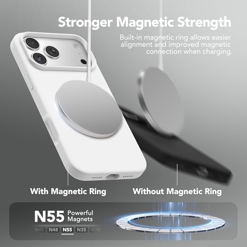 GONEZ Magnetic for iPhone 17 Pro Case, [Compatible with MagSafe] Anti-Scratch Microfiber Lining & Screen Protector, Silicone Camera Control, Shockproof Slim Phone Cover 6.3 inch, White - Image 2