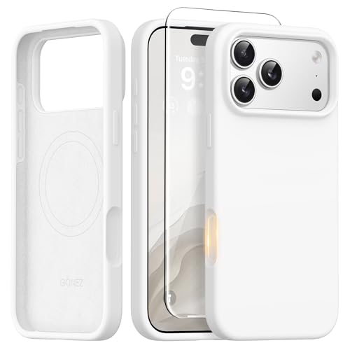 GONEZ Magnetic for iPhone 17 Pro Case, [Compatible with MagSafe] Anti-Scratch Microfiber Lining & Screen Protector, Silicone Camera Control, Shockproof Slim Phone Cover 6.3 inch, White - Image 1