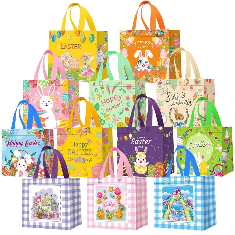 DECHISY 12Pack Easter Egg Hunt Bags with Handles Happy Bunny Egg Easter Gift Bags NonWoven Easter Tote Bag for Easter Baskets Easter Party Supplies 837959 inches 12 Unique Patterns - Image 2