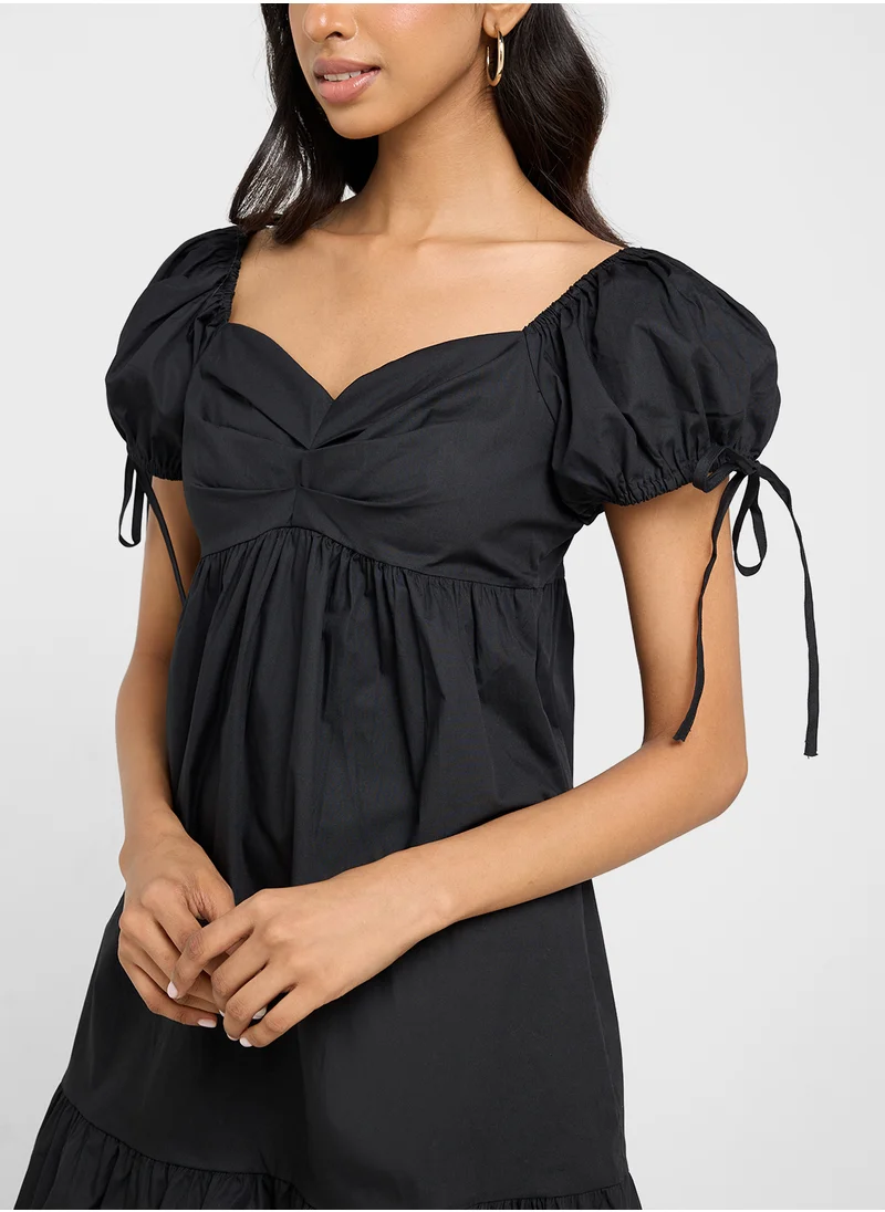 Ginger Puff Sleeves A Line Dress With Sweetheart Neck