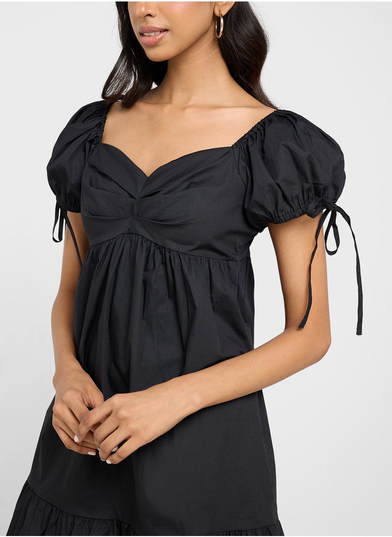 Ginger - Puff Sleeves A Line Dress With Sweetheart Neck - Image 1