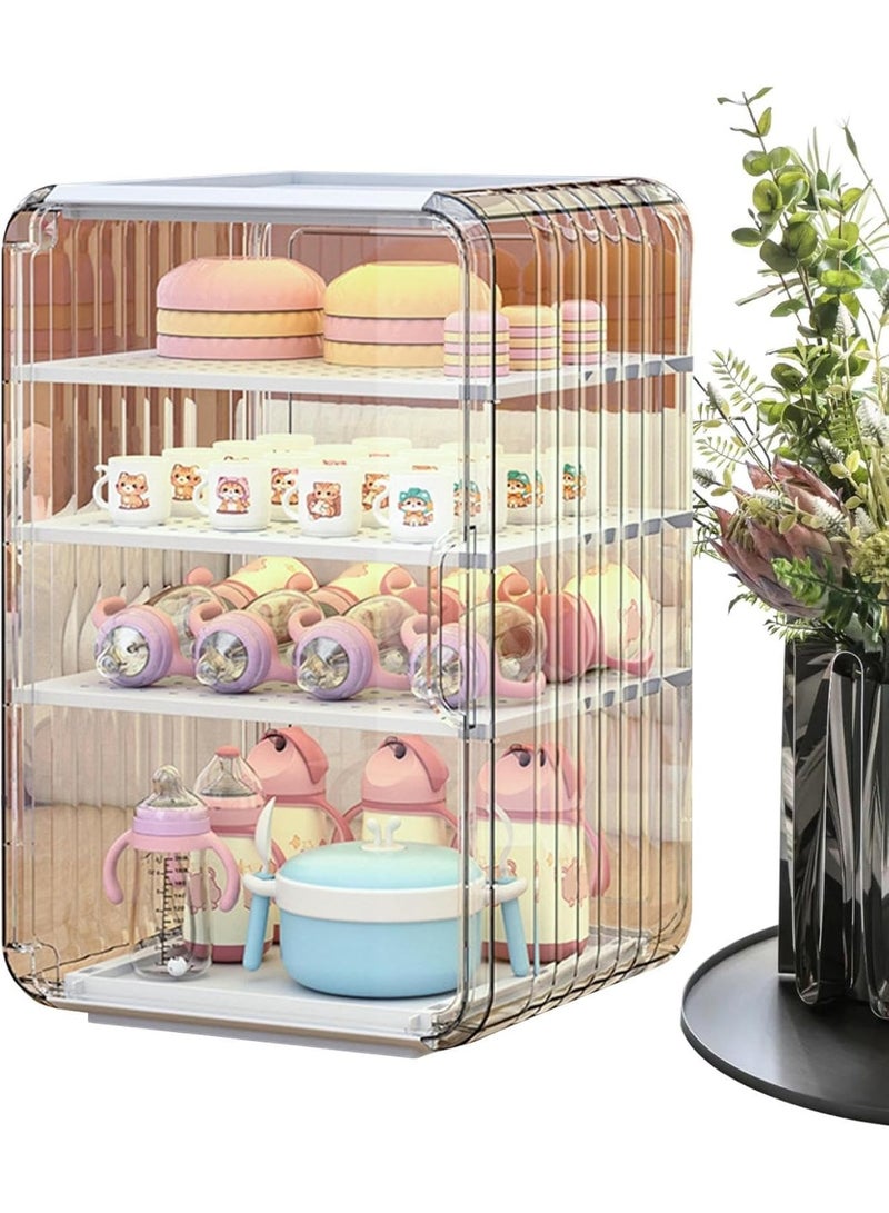 NANAO Bottle Storage Organizer Baby, Multi Layer Dustproof Storage Box With Cover, For Baby Bottles Kitchen Table Fridge Closet Bedroom Dorm Room Pantry Nursery(4 tiers-white) - Image 1