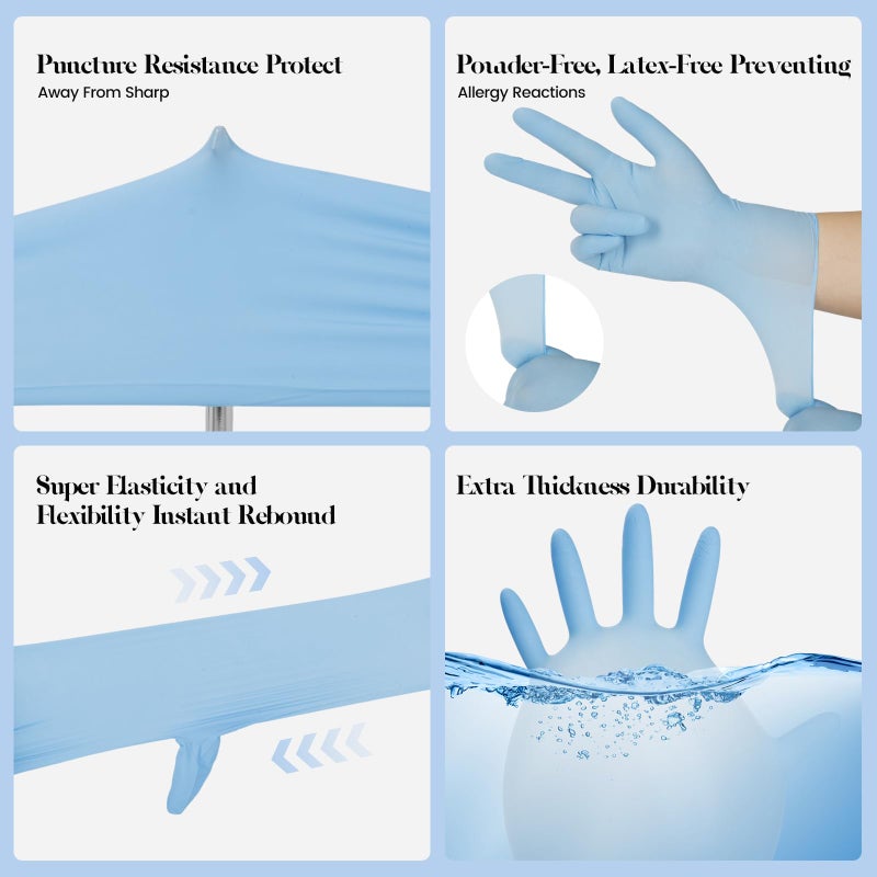 Xandoval قفازات زاندوفال للأطفال للاستخدام مرة واحدة من عمر 3-8 سنوات، قفازات نيتريل زرقاء بسماكة 5 مل خالية من اللاتكس والبودرة، متينة وواقية للعمل والتنظيف والطهي والبستنة (XS، 50 قطعة) - Image 3