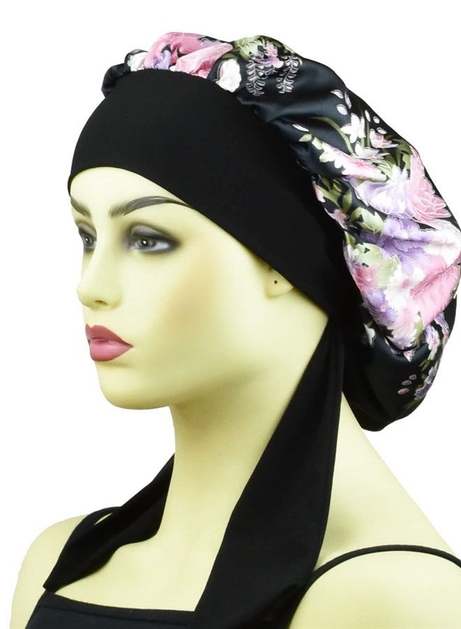 COCOSILK Silk Satin Bonnets for Women Curly Hair Cover Sleep Cap Satin Night Caps for Sleeping Girls Large Silk Bonnet with Tie Band - Image 1