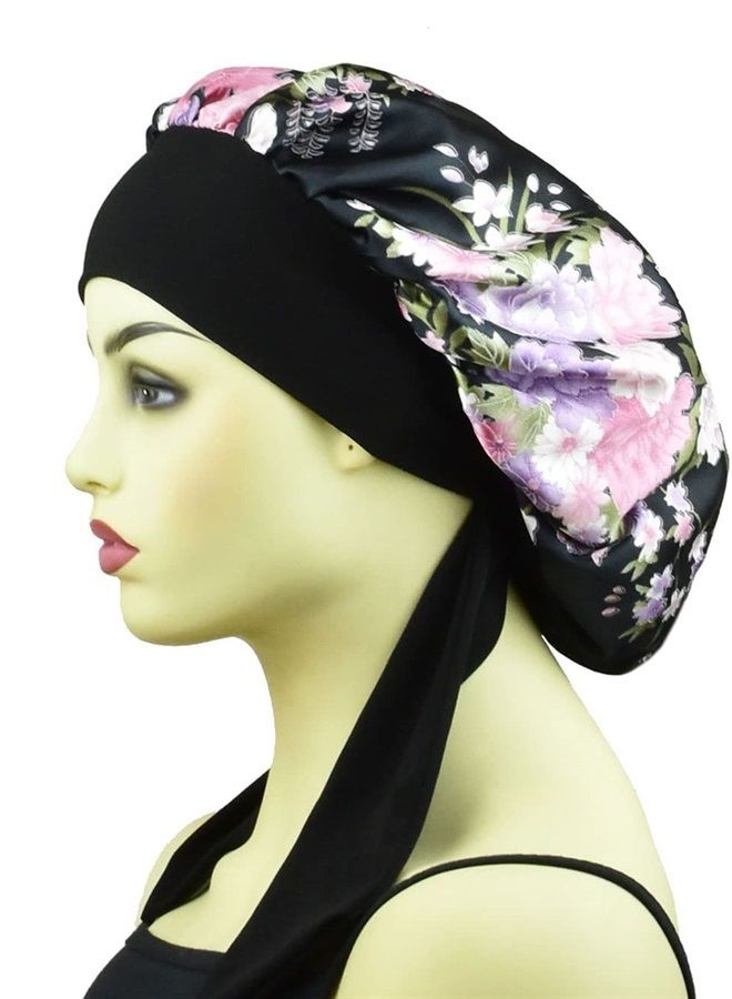 COCOSILK Silk Satin Bonnets for Women Curly Hair Cover Sleep Cap Satin Night Caps for Sleeping Girls Large Silk Bonnet with Tie Band - Image 2