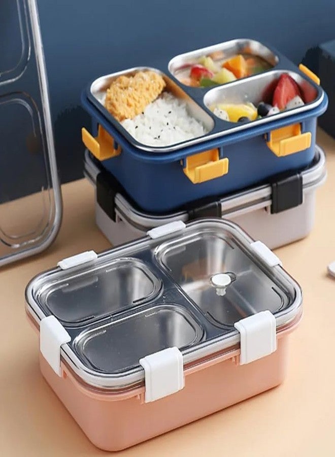 FOMQUAZLI 3 Compartment Lunch Box Insulated Air Tight BPA Free Lunch Box, Stainless Steel 100% Leak Proof Lunch Containers with a Fork, a Spoon and a Pair of Chopsticks for School Kids -750Ml - Image 2