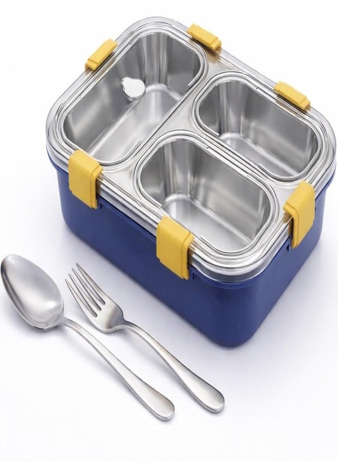 FOMQUAZLI 3 Compartment Lunch Box Insulated Air Tight BPA Free Lunch Box, Stainless Steel 100% Leak Proof Lunch Containers with a Fork, a Spoon and a Pair of Chopsticks for School Kids -750Ml - Image 1