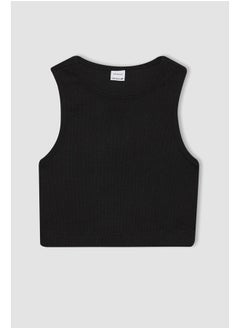Woman Slim Fit Crew Neck Sleeveless Knitted Top