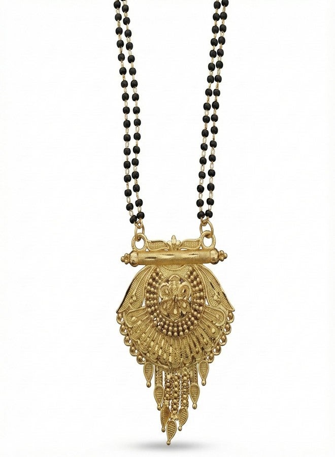 Swaroop Designer Gold Plated 30 Inch Long Black Bead Lamba Vala Maharashtrian 2 Vati Designe Heavy Chain Mani Mangalsutra - Image 1