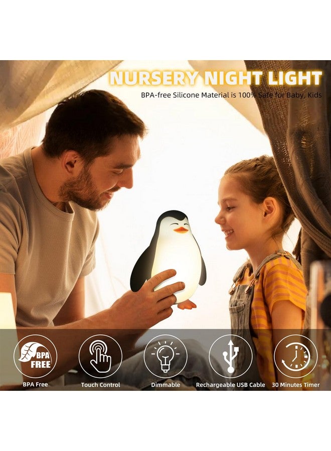 Tcamp LED Penguin Night Light for Kids, 3 Level Dimmable Nursery Nightlight Lamp, Cute Silicone Squishy Lighted Penguin Tap Light, Rechargeable Bedside Touch Lamp for Toddler Baby - Image 3