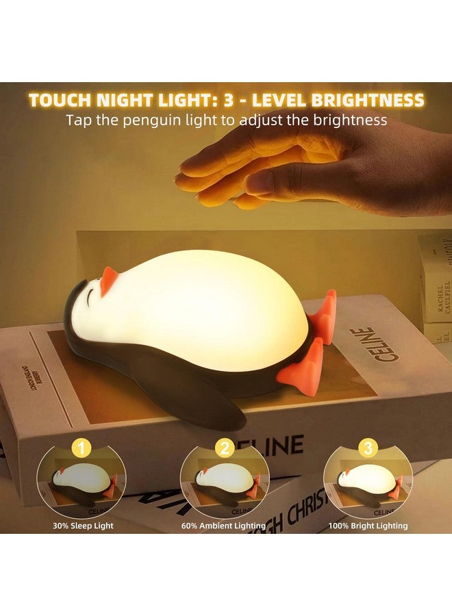 Tcamp LED Penguin Night Light for Kids, 3 Level Dimmable Nursery Nightlight Lamp, Cute Silicone Squishy Lighted Penguin Tap Light, Rechargeable Bedside Touch Lamp for Toddler Baby - Image 4