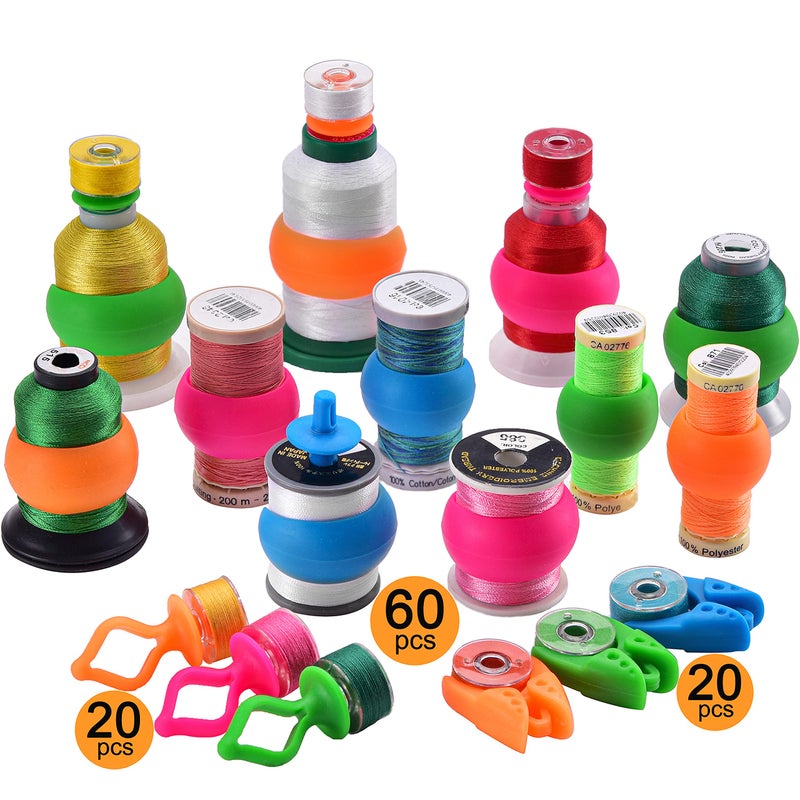New brothread 100pcs Mix NOTIONS 60 Thread Spool Savers  20 Bobbin Holders  20 Bobbin Clamps  Prevent Thread Tails from Unwinding  for Sewing and Embroidery Machine Thread Spools