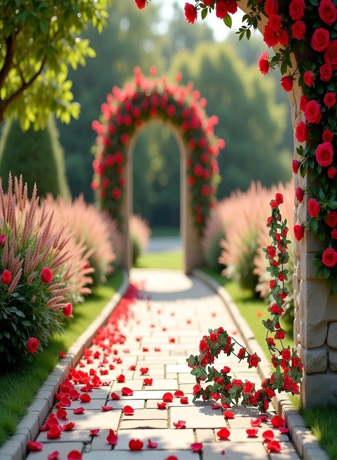 Zhuluck Red Artificial Flower Garland,Peony Vine Flowers Garland Hanging Silk Plants for Wedding,Vine Flowers Hanging Strings for Wedding Arch Table Wall Backdrop Artificial Plants Flowers Party Decor - Image 4