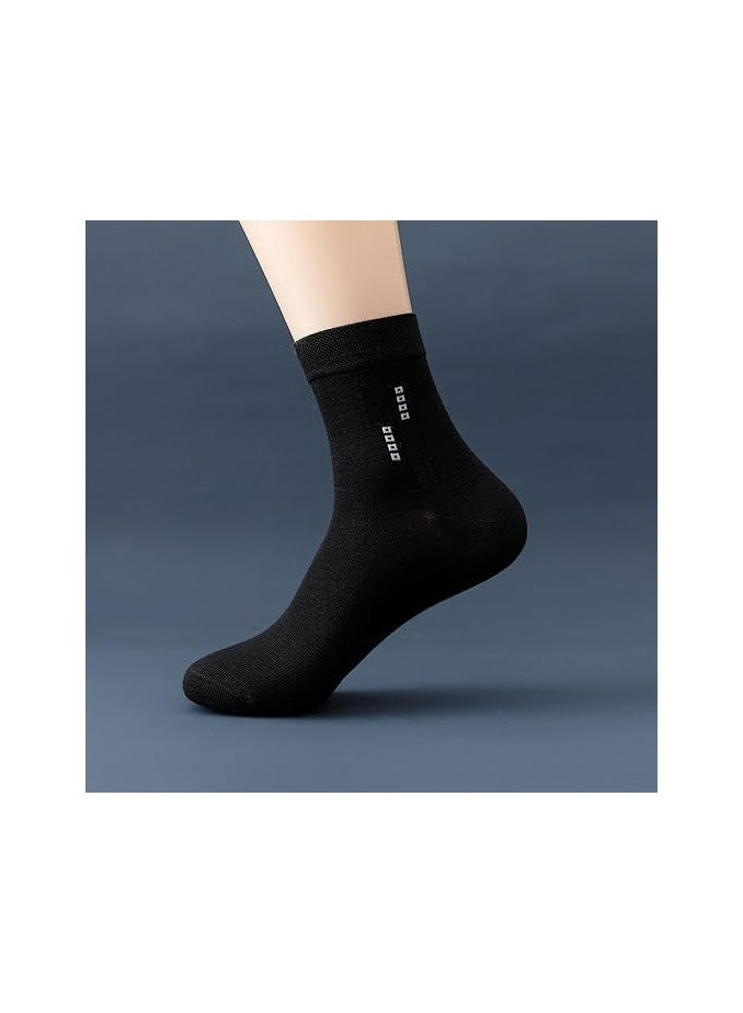 خاجول 5 أزواج من الجوارب القطنية الرجالية الماصة للرطوبة، جوارب رسمية بطول منتصف الساق مناسبة للأعمال غير الرسمية، مخططة لجميع الفصول (أسود) - Image 4