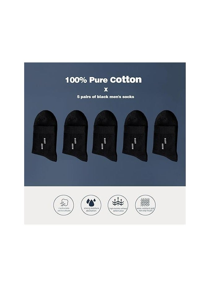 خاجول 5 أزواج من الجوارب القطنية الرجالية الماصة للرطوبة، جوارب رسمية بطول منتصف الساق مناسبة للأعمال غير الرسمية، مخططة لجميع الفصول (أسود) - Image 3