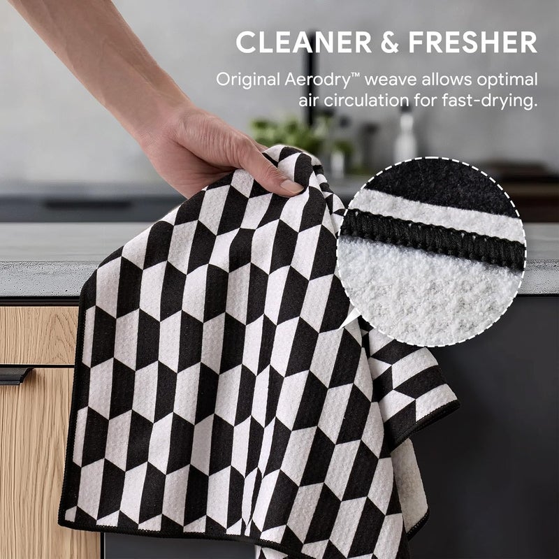 RECYCO Waffle Kitchen Towel Set of 2  Quick Dry Microfiber Sustainable Dish Towels  Ultra Absorbent Reusable Cleaning Tea Towels  Lightweight Hand Towels16x 28 Black  White Mirage - Image 4