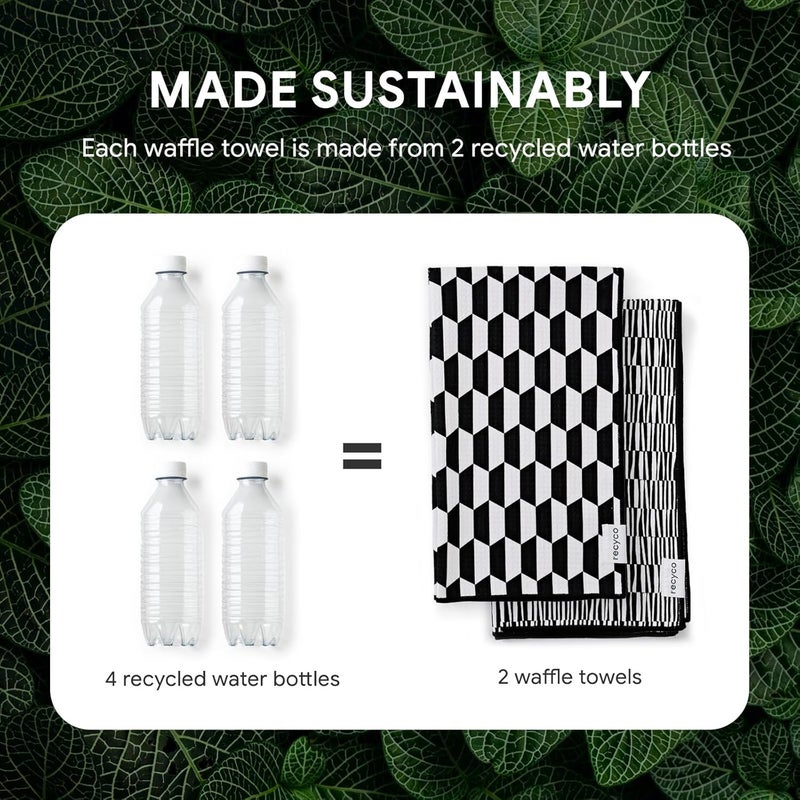 RECYCO Waffle Kitchen Towel Set of 2  Quick Dry Microfiber Sustainable Dish Towels  Ultra Absorbent Reusable Cleaning Tea Towels  Lightweight Hand Towels16x 28 Black  White Mirage - Image 5