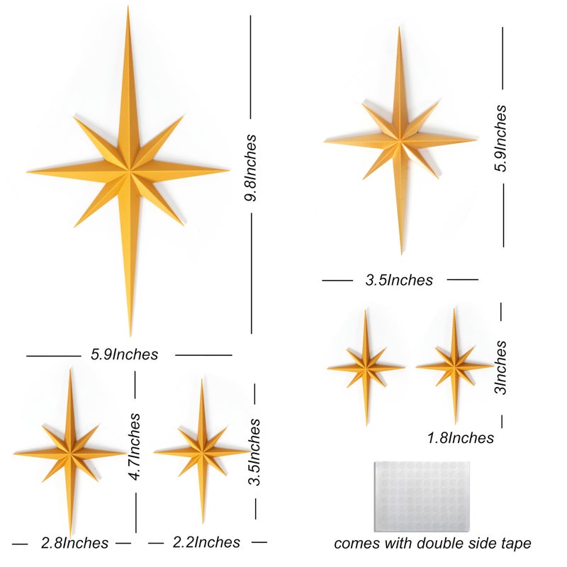 Stylor Mid Century Modern Decor, Gold Mcm Retro 3D Star Art Wall Sculpture, Plastic Starburst Decor, Vintage Celestial Whimsigoth Home Decor Accent. (Set of 6) - Image 2
