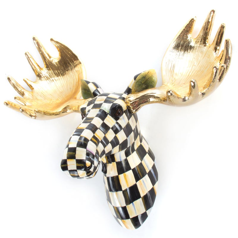 MACKENZIECHILDS Courtly Check Small Animal Wall Decor Checkered Wall Art Moose
