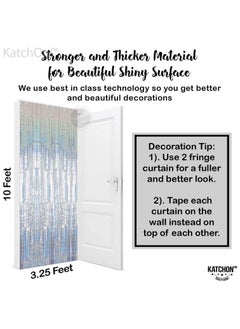 KATCHON Iridescent Silver Backdrop Curtain - 3.2x8 Feet, Pack of 1 | Iridescent Silver Fringe Backdrop For Birthday Decoration  - Image 3