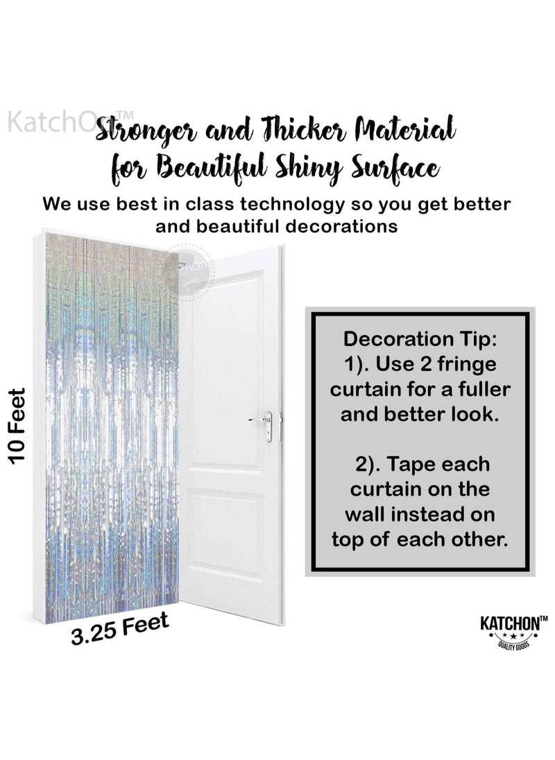 KATCHON Iridescent Silver Backdrop Curtain - 3.2x8 Feet, Pack of 1 | Iridescent Silver Fringe Backdrop For Birthday Decoration  - Image 3