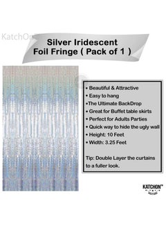 KATCHON Iridescent Silver Backdrop Curtain - 3.2x8 Feet, Pack of 1 | Iridescent Silver Fringe Backdrop For Birthday Decoration  - Image 2