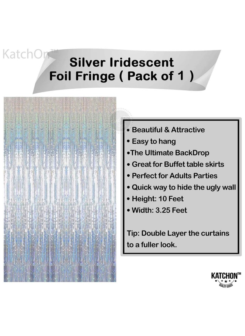KATCHON Iridescent Silver Backdrop Curtain - 3.2x8 Feet, Pack of 1 | Iridescent Silver Fringe Backdrop For Birthday Decoration  - Image 2