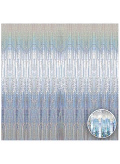 KATCHON Iridescent Silver Backdrop Curtain - 3.2x8 Feet, Pack of 1 | Iridescent Silver Fringe Backdrop For Birthday Decoration  - Image 1