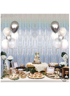 KATCHON Iridescent Silver Backdrop Curtain - 3.2x8 Feet, Pack of 1 | Iridescent Silver Fringe Backdrop For Birthday Decoration  - Image 4